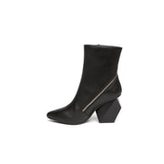 Leather Ankle Boots with Slanted Zipper-0