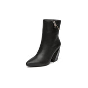 Leather Ankle Boots with Slanted Zipper-1