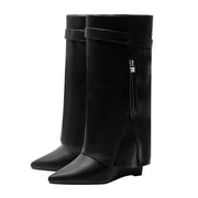 Leather Foldover Slouchy Knee High Boots-3