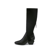 Leather Patchwork Slim Knee High Boots-0