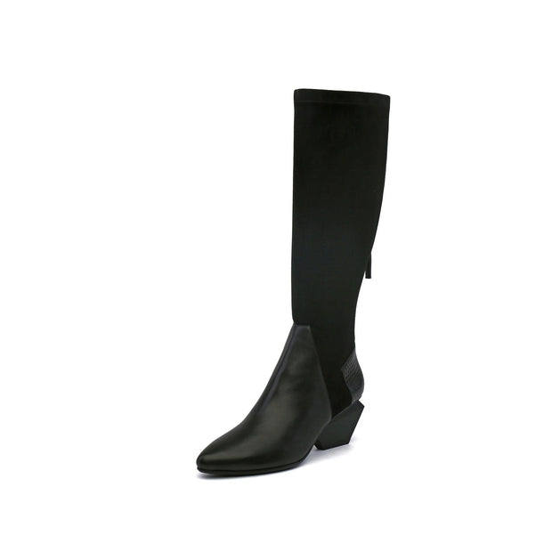 Leather Patchwork Slim Knee High Boots-1