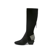 Leather Patchwork Slim Knee High Boots-5