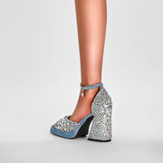 Light Blue Gem Encrusted Peep Toe Ankle Strap Sandals-1