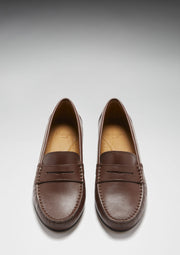 Women's Penny Loafers Leather Sole, brown leather-2