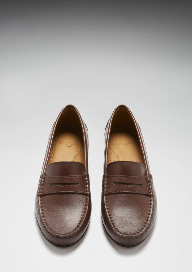 Women's Penny Loafers Leather Sole, brown leather-2
