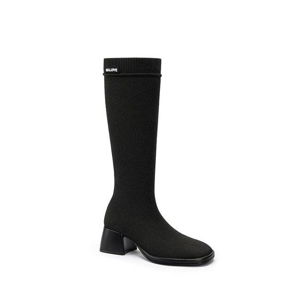 Mademoiselle Round Toe Knee High Sock Boots-3