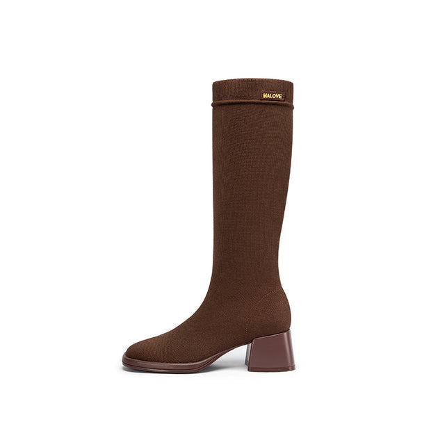 Mademoiselle Round Toe Knee High Sock Boots-5