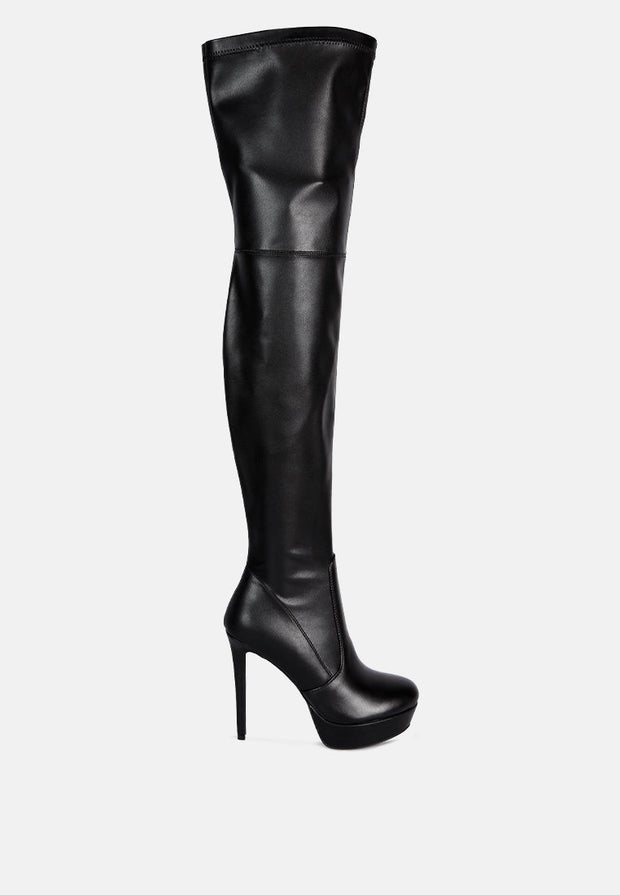 Marvelettes Faux Leather High Heeled Long Boots-6