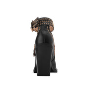 Metallic Rivets Black Double Buckle Mary Jane Pumps-4