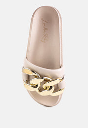 Onyx Metal Chain Slider Flats-3