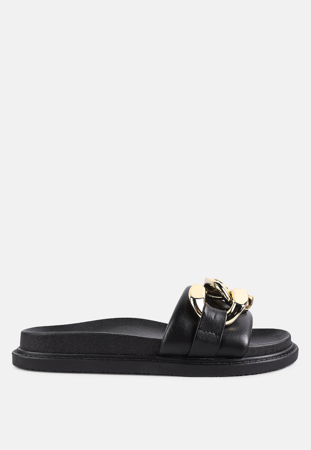 Onyx Metal Chain Slider Flats-5