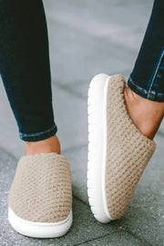 Pale Khaki Two-tone Knitted Warm Homewear Slippers-3