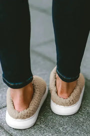 Pale Khaki Two-tone Knitted Warm Homewear Slippers-2