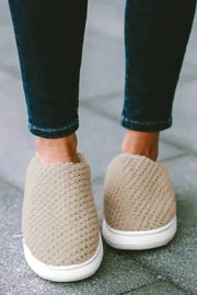 Pale Khaki Two-tone Knitted Warm Homewear Slippers-1