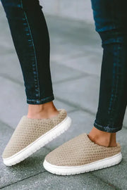Pale Khaki Two-tone Knitted Warm Homewear Slippers-4