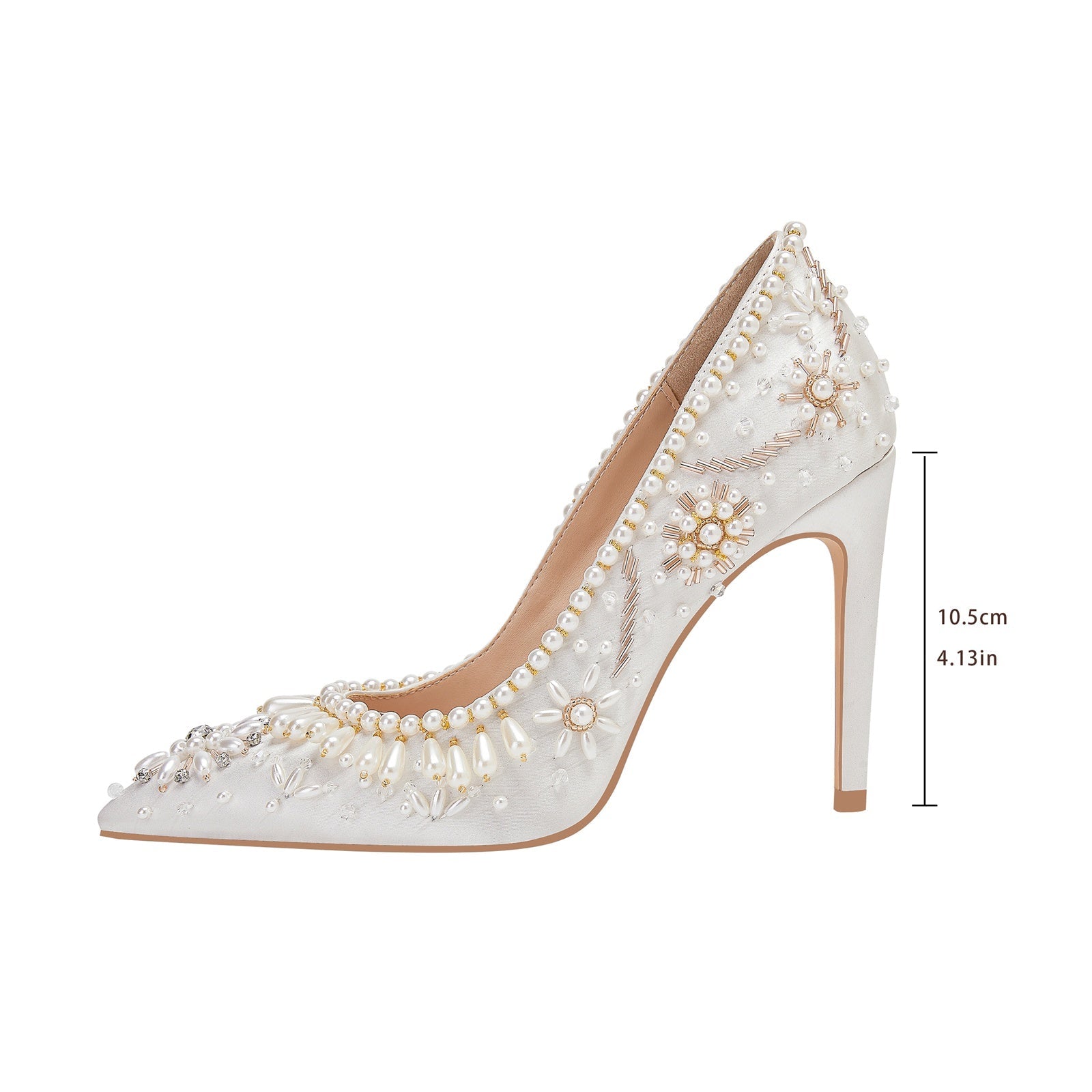 Pearl and Sequin Embellished White Wedding Heel Pumps-2