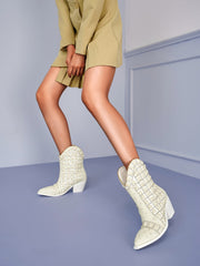 Pearl Embellished White Cowgirl Boots-0