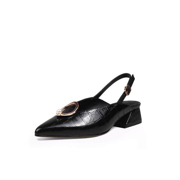 Pearl Retro Leather Slingback Sandals-1