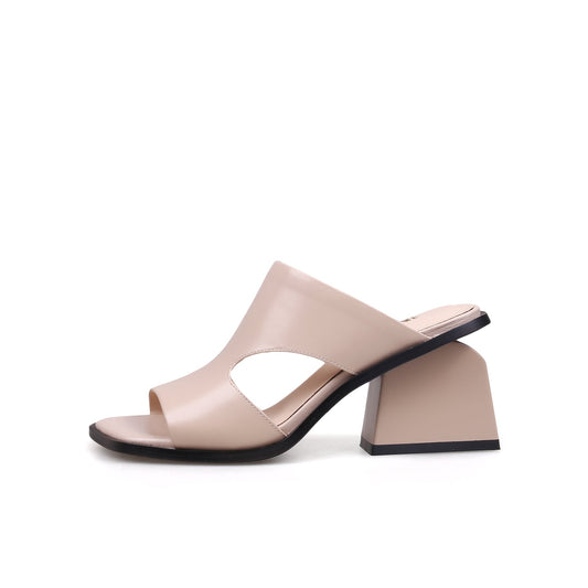Peep Toe Cutout Chunky Sandals-0