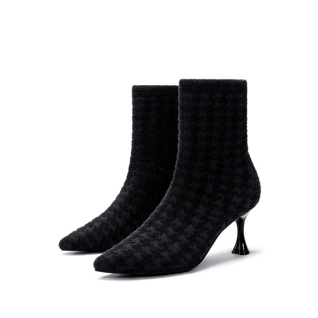 Pointed Toe Stiletto Heel Stretch Ankle Boots-1