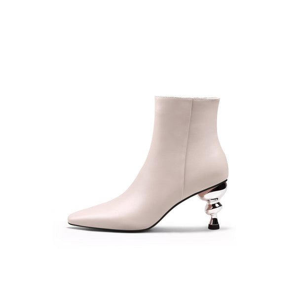 Pointed Toe Swirl Heel Ankle Boots-0