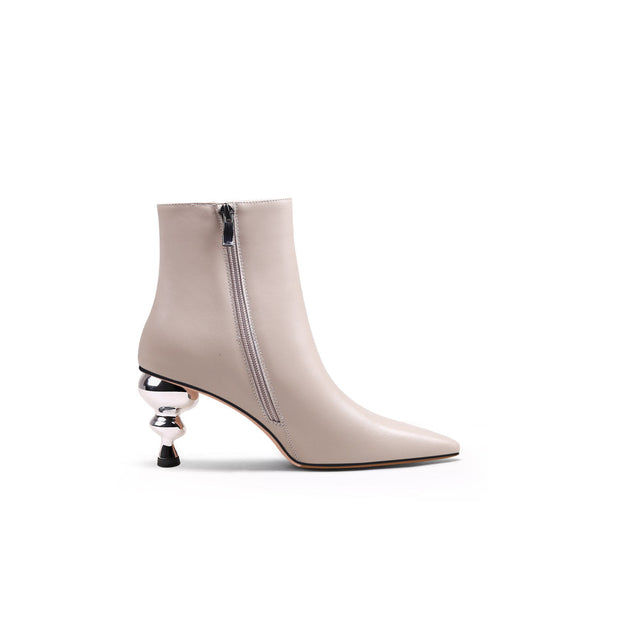Pointed Toe Swirl Heel Ankle Boots-2