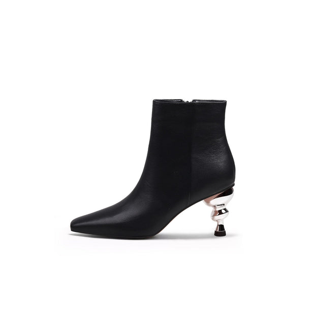 Pointed Toe Swirl Heel Ankle Boots-5