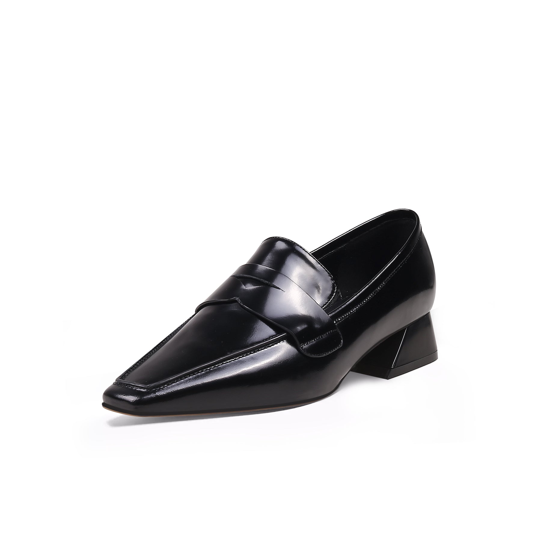 Pointed Toe Trapezoid Heel Loafers-1