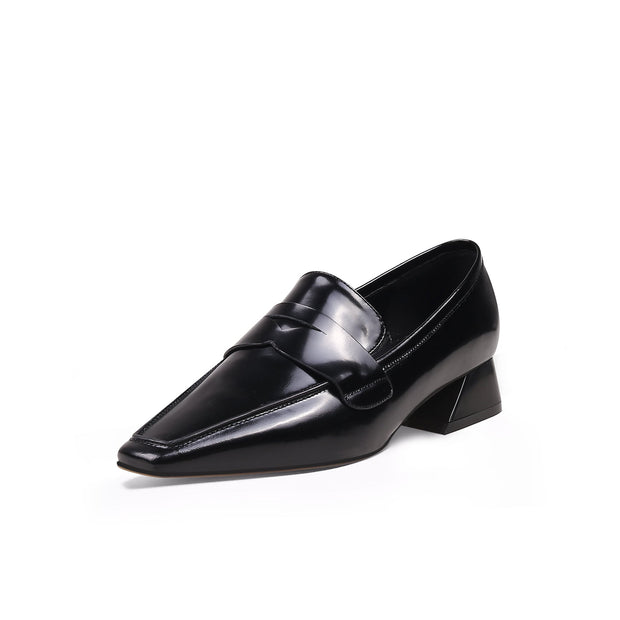 Pointed Toe Trapezoid Heel Loafers-1