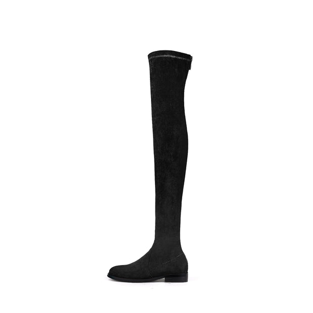 Posh Low Heel Thigh Boots with Full Back Zipper-0