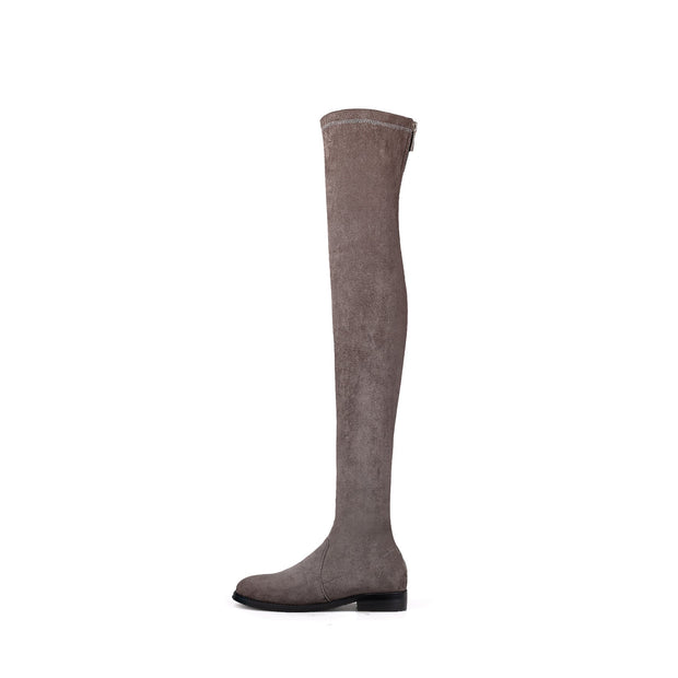 Posh Low Heel Thigh Boots with Full Back Zipper-5