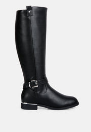 Renny Buckle Strap Embellished Calf Boots-0