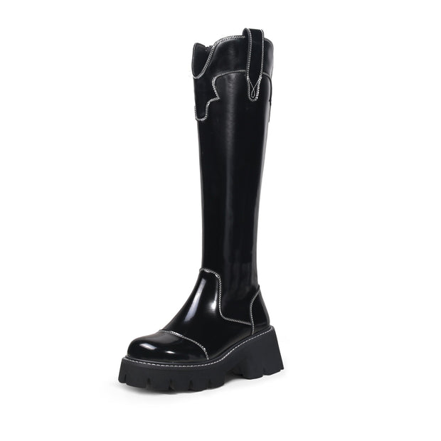 Retro Black Knee-High Boots-1