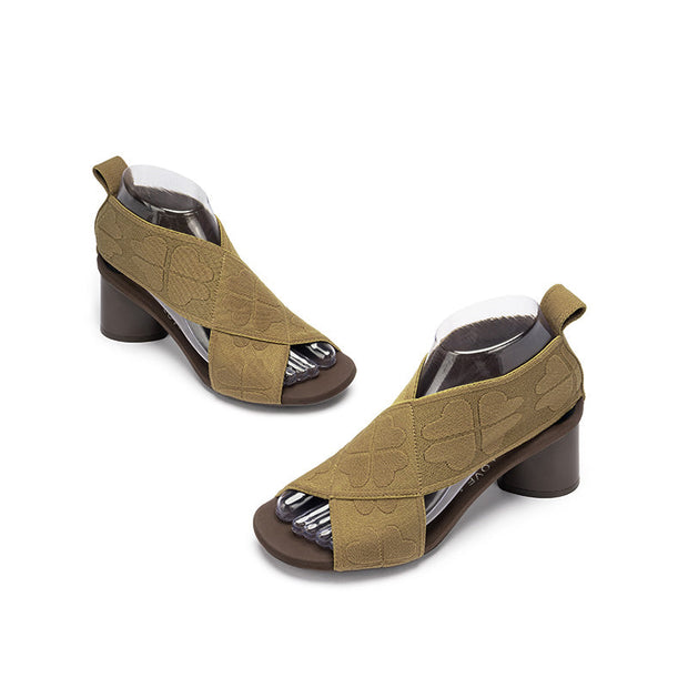 Retro Block Heel Open Toe Roman Sandals-3
