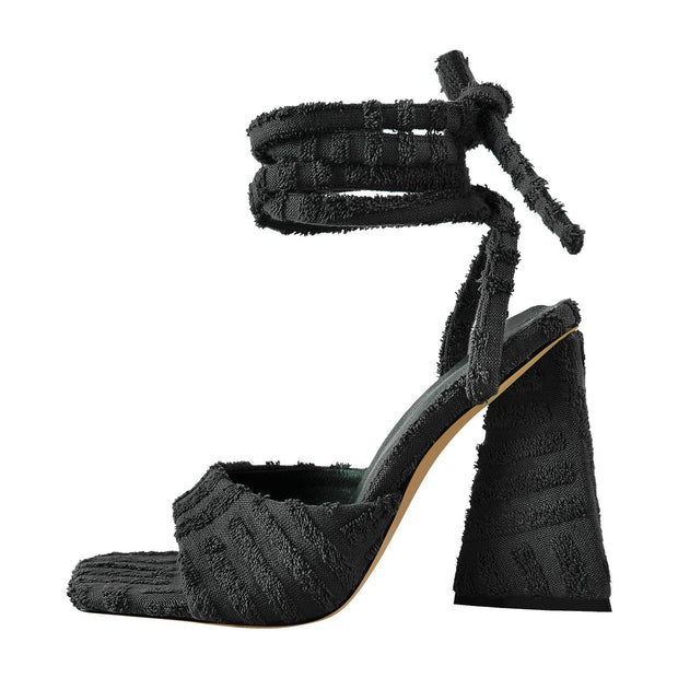 Retro Tie Up Block Heel Sandals-0