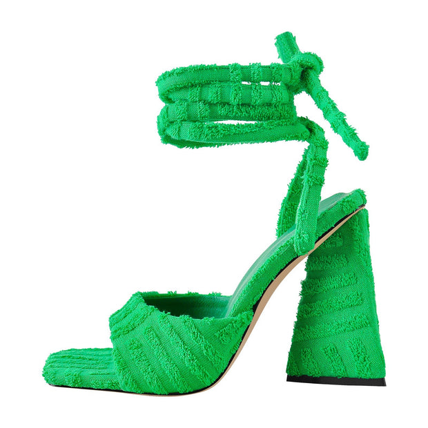 Retro Tie Up Block Heel Sandals-2