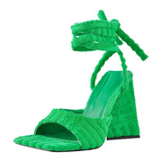 Retro Tie Up Block Heel Sandals-3