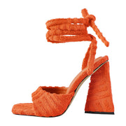 Retro Tie Up Block Heel Sandals-5