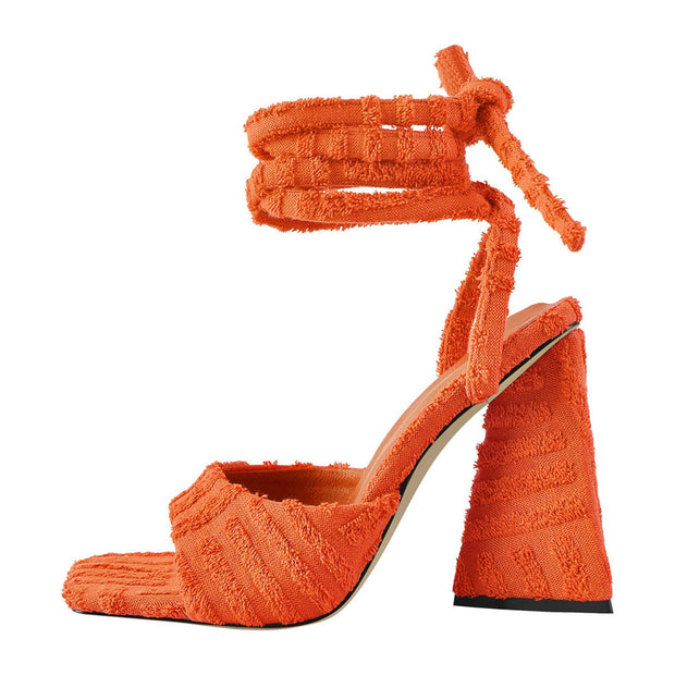 Retro Tie Up Block Heel Sandals-5
