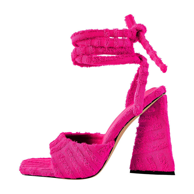 Retro Tie Up Block Heel Sandals-6