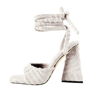 Retro Tie Up Block Heel Sandals-7