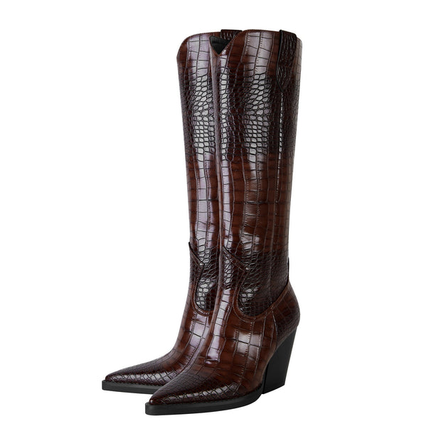Rich Tone Leather Country Knee High Boots-2