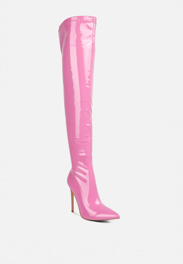 Riggle Long Patent Pu High Heel Boots-2