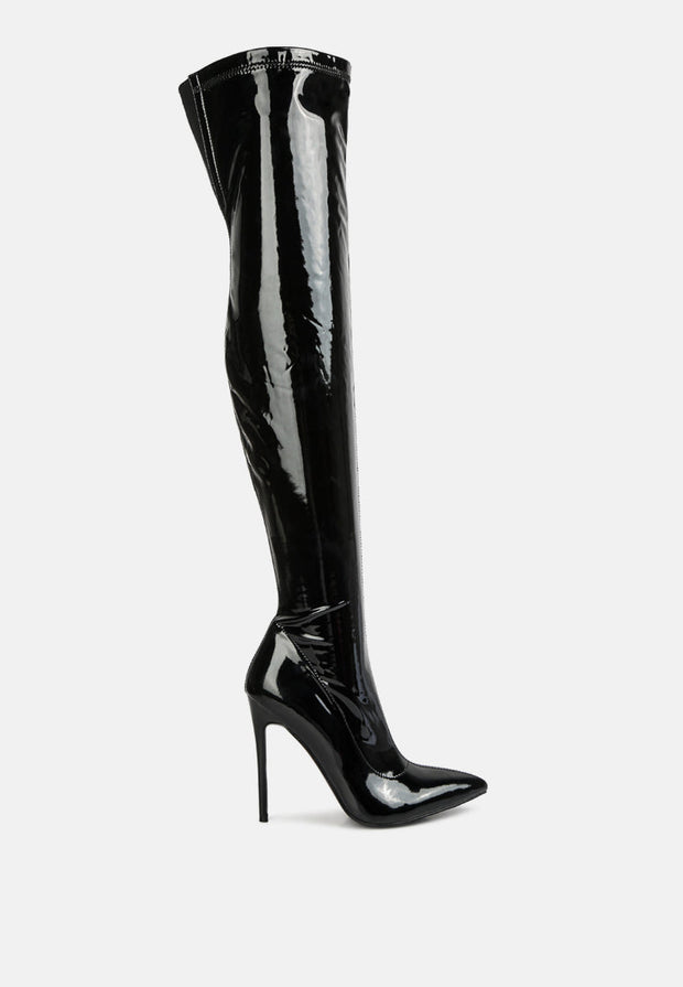 Riggle Long Patent Pu High Heel Boots-8