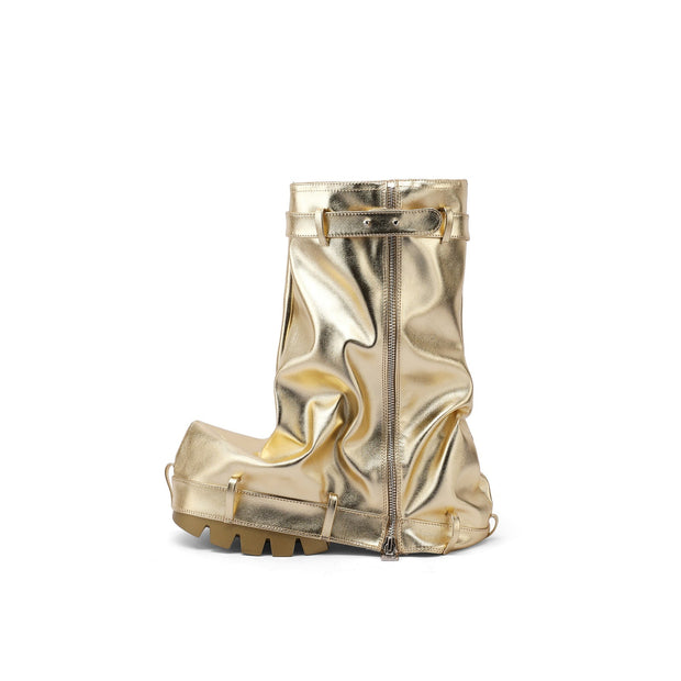 Ruched Loose Fit Metallic Boots-1