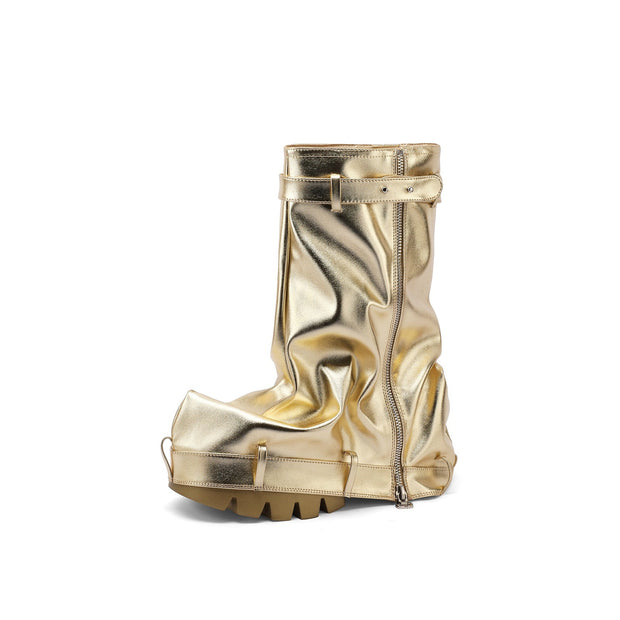 Ruched Loose Fit Metallic Boots-2