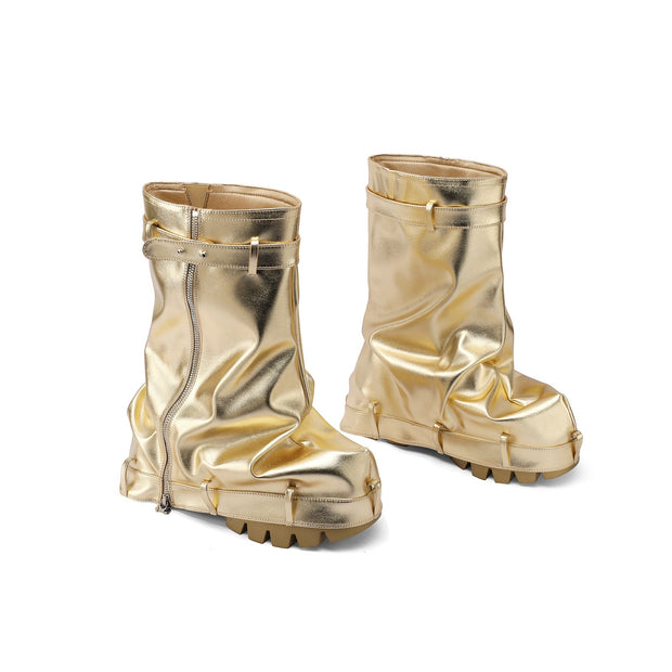 Ruched Loose Fit Metallic Boots-3