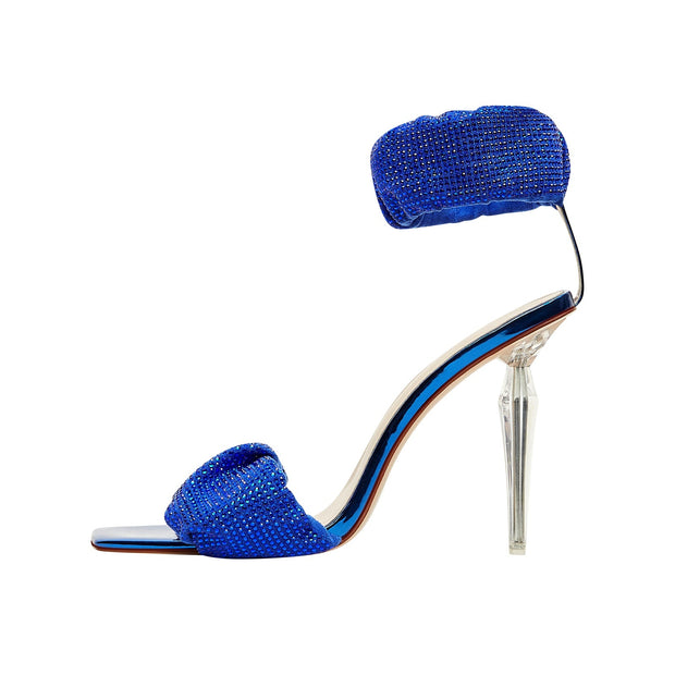Ruched Open Toe Ankle Strap Icicle Stiletto Sandals-0