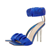 Ruched Open Toe Ankle Strap Icicle Stiletto Sandals-2