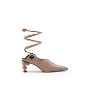 Scallop Trim Leather Tie Up Heels-2